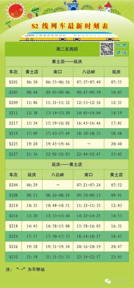 八達(dá)嶺S2線最新時(shí)刻表詳解